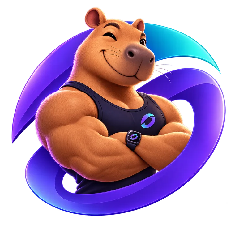 Kadu, Orkadu's capybara, arms crossed inside the brand symbol